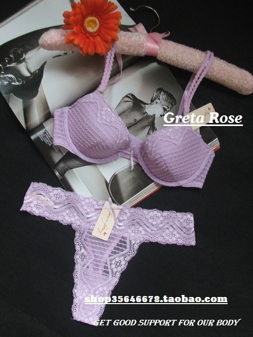 Clearance Sale Greta. Favorite Two-Color Personalized Striped Lace Style Bra Set 80B80C80D