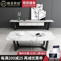 Marble coffee table TV cabinet combination Modern simple small apartment living room household Nordic solid wood tea table set