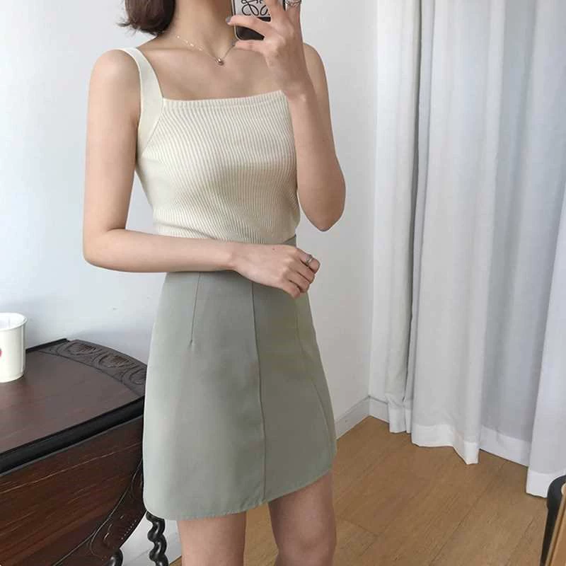 cô gái vest sievewear ròng không tay màu đỏ eo dây đeo phù hợp với đầu mùa hè với chic sling nhỏ đan