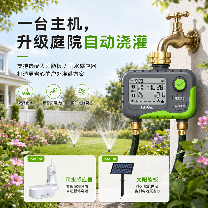 Solar Rain Sensor Dual-Channel Automatic Flower Watering Device, Dual-Channel Intelligent Timed Irrigation System, Watering Gadget Solar Rain Sensor Dual-Channel Automatic Flower Watering Device, Dual-Channel Intelligent Timed Irrigation System, Watering Gadget