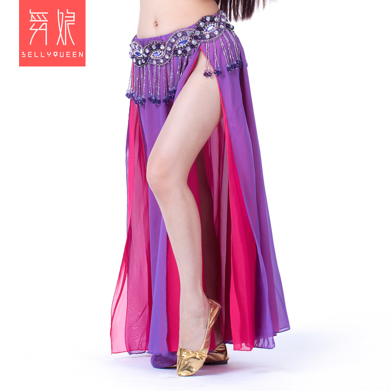 New belly dance skirt dress Indian dance costume set fitting special price two-tone double split chiffon skirt