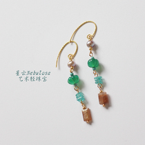 AYW Sunstone Topaz green jade earrings original design 14k gold temperament long tassel gentle ear clip