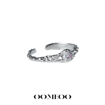 OOMEO Lie pure silver powder Zircon Stone Ring Female Niche Design Ins Tide Lava Lukewarm Air opening ring
