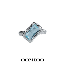 OOMEO navigator pure silver opening ring female niche design feeling light and luxurious blue zircons wave jewel