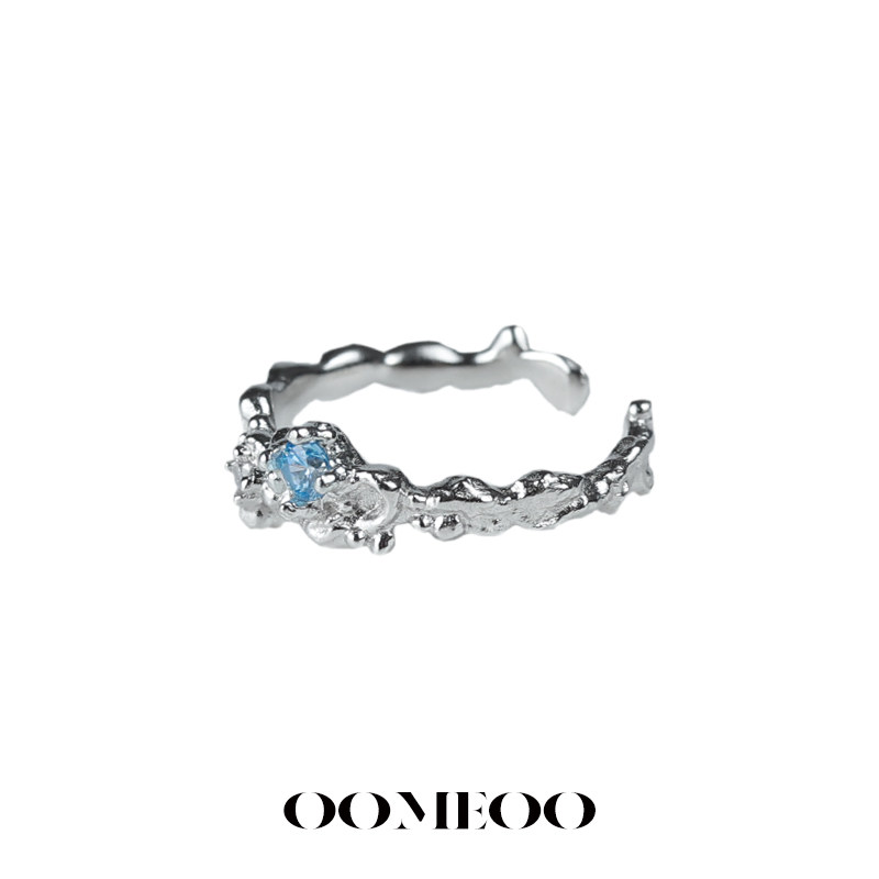 OOMEO Blue Tears 925 Pure Silver Niche Design Opening Ring Zircons 2021 New-Chains Rings Woman 