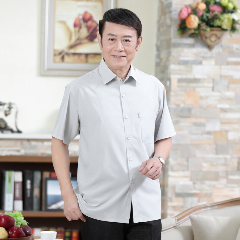 Cha người đàn ông trung niên ngắn- tay áo sơ mi trắng phần mỏng mùa hè kích thước lớn trung niên áo sơ mi lỏng màu rắn ông nội áo sơ mi sơ mi trắng