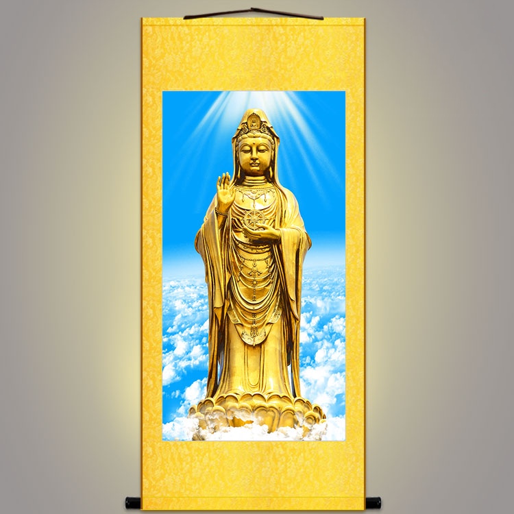 Putuo Mountain Nanhai Guanyin portrait Avalokitesvara Bodhisattva hanging painting Buddhist hall silk silk painting scroll painting custom