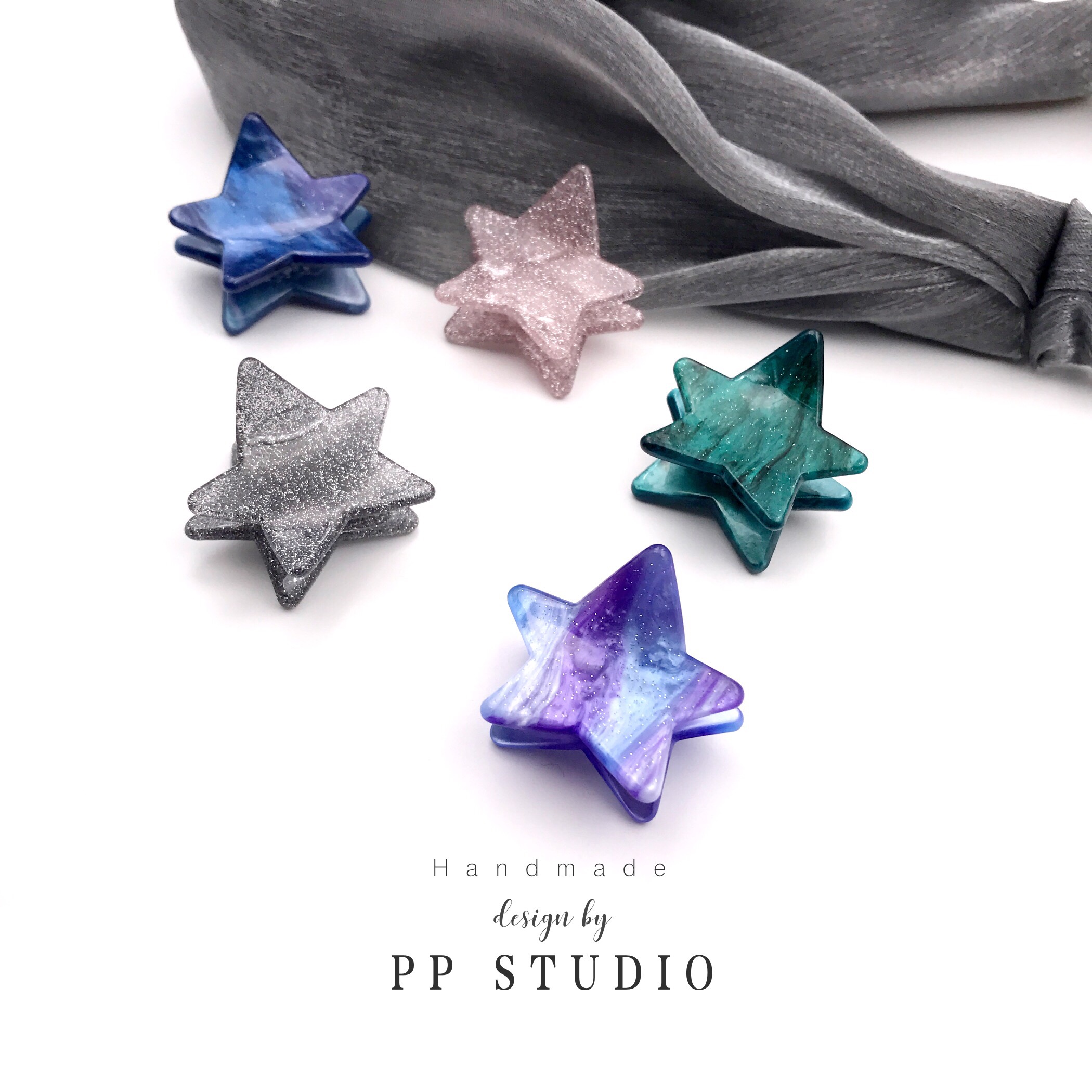 ▲ PP STUDIO long lanh màu hồng ngọc trai ngọt ngào năm sao sao cát mini clip clip kẹp tóc Phụ kiện tóc Nhật Bản dây cột tóc scrunchies