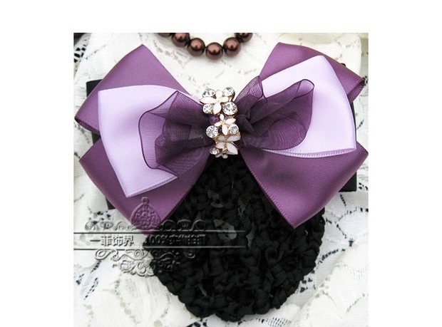 Tiếp viên Ngân hàng Y tá Khách sạn Màu xanh tím Handmade Hoa kẹp tóc chuyên nghiệp Hàn Quốc Tóc lưới Mũ nón Net Pocket - Phụ kiện tóc băng đô vải