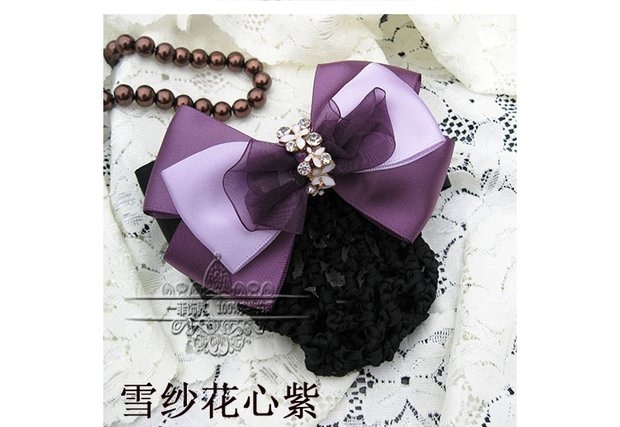 Tiếp viên Ngân hàng Y tá Khách sạn Màu xanh tím Handmade Hoa kẹp tóc chuyên nghiệp Hàn Quốc Tóc lưới Mũ nón Net Pocket - Phụ kiện tóc băng đô vải