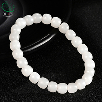 Natural and Tamyu goat fat white jade male and female handstrings jade single ring lovers bracelet and field jade Old-shaped pearl beads