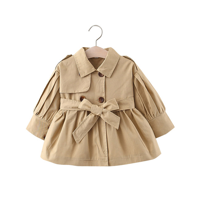 Girls windbreaker Korean version of the foreign style spring and autumn girl baby baby princess windbreaker British style little girl mid-length coat