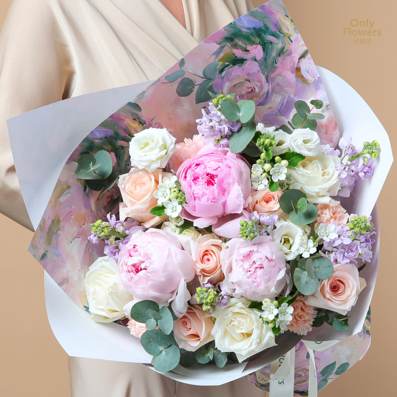 【Embrace Spring】Peony Garden Rose Mix Oil Painting Style Premium Bouquet with Same-City Delivery