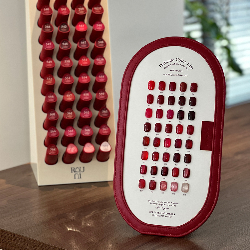 Rou Ni 40-Color Red Velvet Party Nail Polish Gel for Nail Salons, New Year Red Cherry, Blood Red, Wine Red, Crushed Diamond, Cat Eye