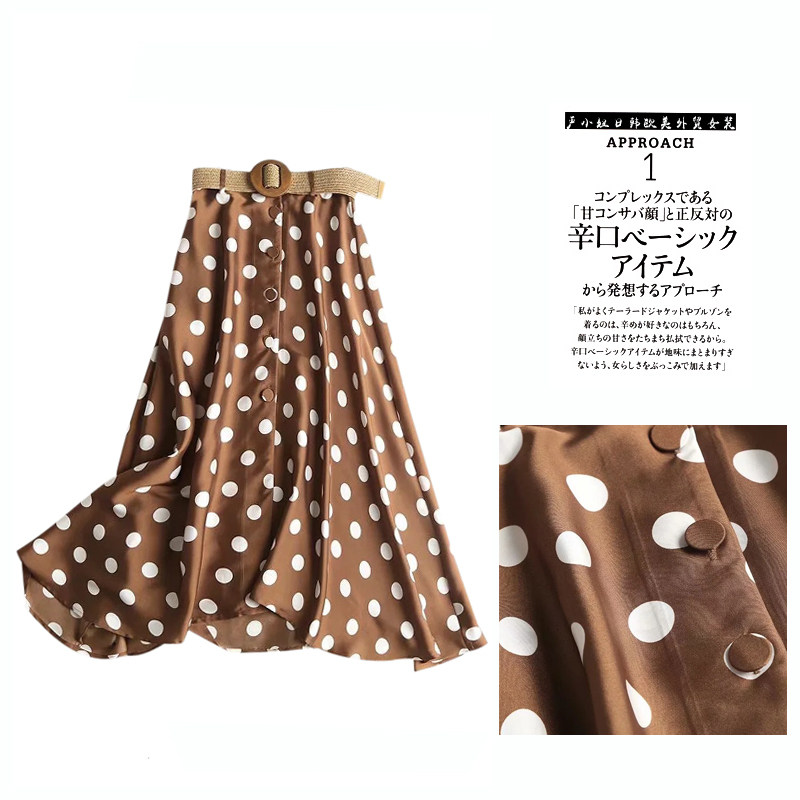 Europe and the United States foreign trade tail single spring model Japan single export original single cut label discount fashion polka dot print belt skirt