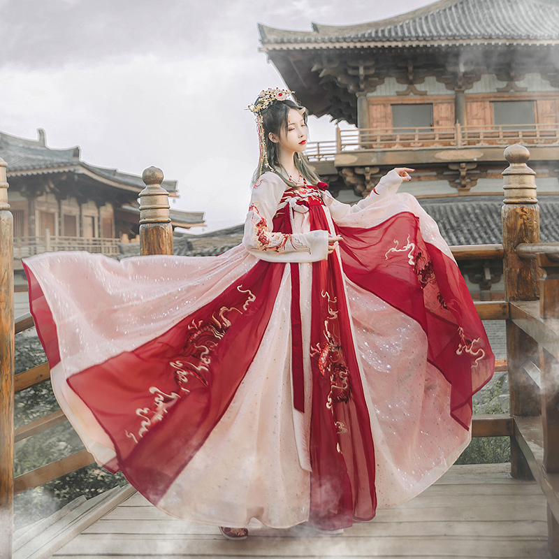 Han Shang Hualian original improved Hanfu women's chest shirt skirt Dragon pattern heavy industry embroidery nearly 8 meters large pendulum bronzing spot