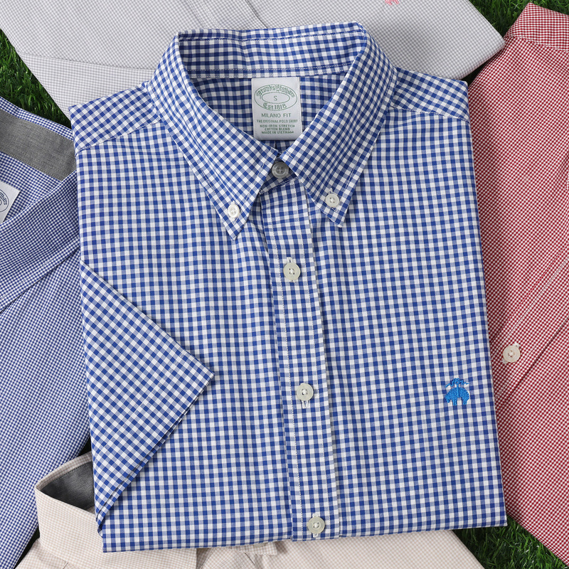 Authentic Brooks Brothers Men's Plaid Shirt, Pure Cotton, Loose Fit, Non-Iron Shirt, Half-Sleeve