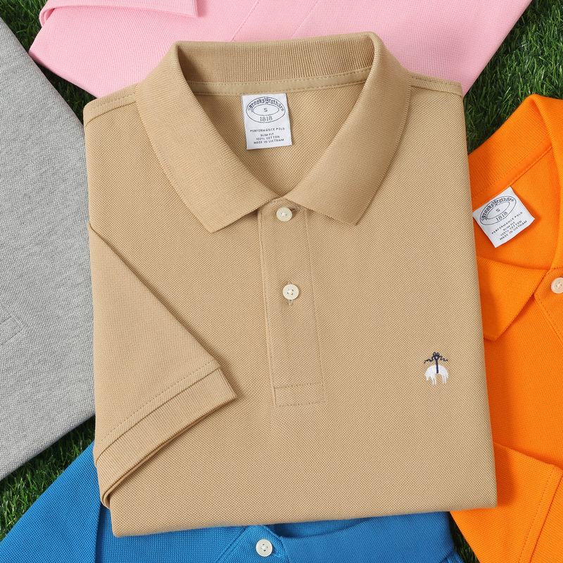 26 New Products Brooks Brothers Men's Pure Cotton Short-Sleeved T-Shirt No-Iron Lapel Polo Shirt Summer Wear