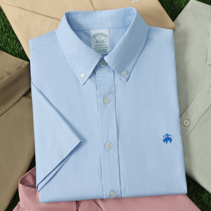 Authentic Brooks Brothers Short-Sleeved Shirt Men's Pure Cotton Thin Non-Iron Polo Shirt
