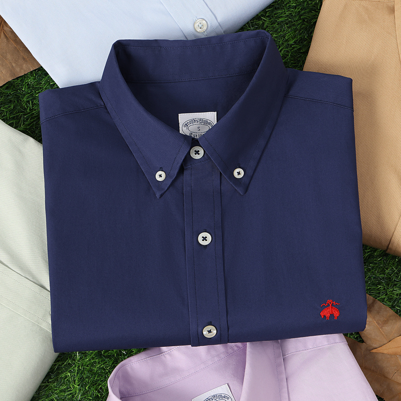 In Stock Brooks Brothers Long-Sleeved Shirt Business Casual Pure Cotton Loose Non-Iron Polo Shirt