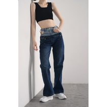 LAN vivivier 21 spring and summer niche design sense two-color washing stitching personality high waist color matching jeans