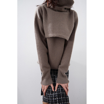 High-end selection of sexual cold wind raccoon hair gray knitted vest shawl cover sweater two-piece female
