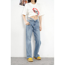 LAN VIVIER pioneer hot chic waist line design diagonal cut cut hollow waist Joker fashionable jeans