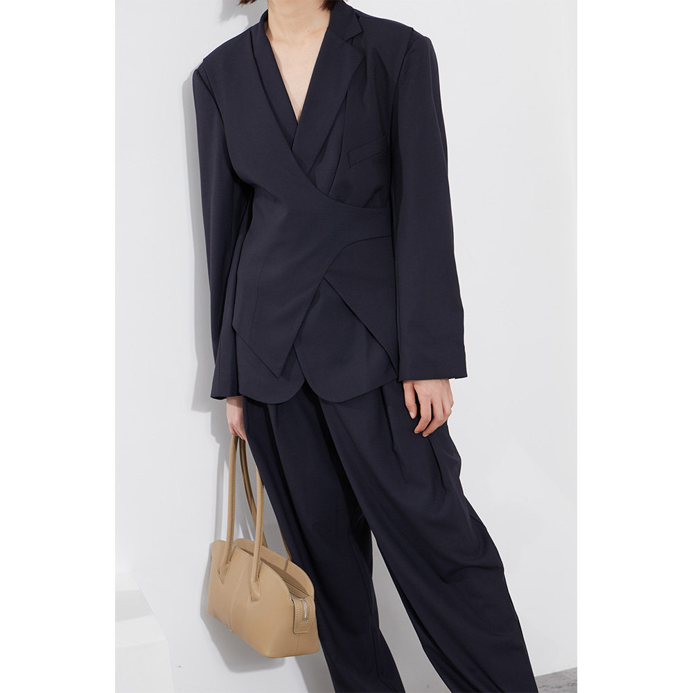 LAN VIVIER Simple and high-end fashion trendy niche deconstructed strappy suit jacket Tapered high-waist trousers