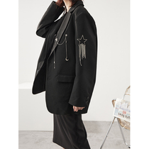 LAN VIVIER bright star exquisite metal chain five-pointed star decoration black silhouette suit jacket women