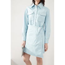 LAN VIVIER minimalist urban style eco-friendly leather shirt collar imitation two one-piece shirt dress