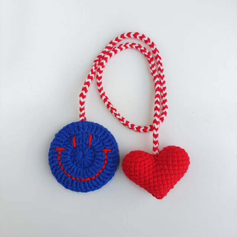 Original Design Double-Sided Smiley Face Eye-Catching Bag Pendant Car Heart Keychain Eye-Catching Bag Yarn Knitting Finished Product