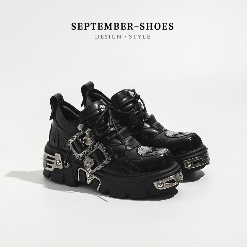 Unisex Subculture Platform Shoes, Women's Gothic Punk Style Skull Niche Shoes, Dark Style Small Leather Shoes