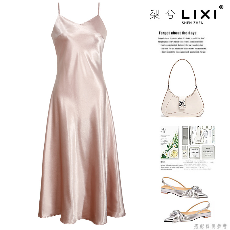 The Same Style as the Store's Selection, Versatile Glossy Satin Fabric Slip Dress, Base Dress, Comfortable and Slimming, Spring and Summer Dress with a High-End Feel