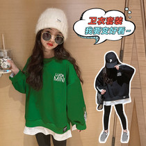 Girls sweatshirt Spring autumn CUHK Tong Yang Gas Loose Blouse 2022 New Fried Street Childrens Underpants Sports Suit