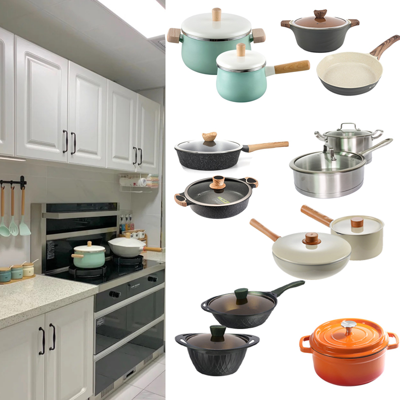 Kitchen Cabinet Decorations Stainless Steel Cookware Set Frying Pan Soup Pot Model Room Soft Furnishings Decoration