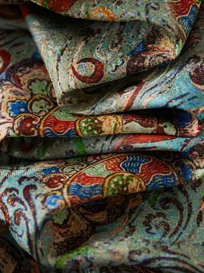 Jianman Dunhuang Symphony New National Trend 90 White Goose Down Rayon Digital Printed Raw Edge Cuffs Down Jacket for Women