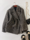 Simple and comic rational style sheep wool herringbone retro tweed short coat loose silhouette coat for women winter
