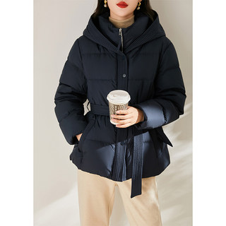 Jianman Genuine 90% White Goose down Artistic Retro Hooded Drawstring Waist Short down Jacket Thickened Puffer Coat for Women Winter