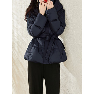 Simple and Lightweight, Artistic and Retro, Hooded and Tieable Short down Jacket for Women, Made with 90% White Goose Down, Thickened for Winter