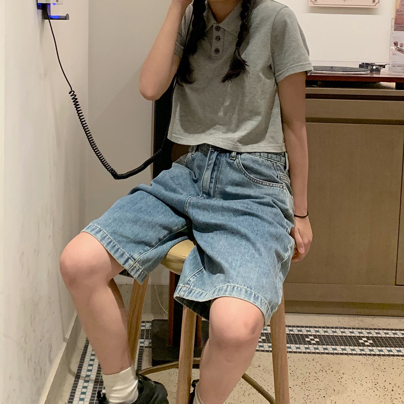 RAINY homemade polo collar T-shirt female Japanese vitality girl short sleeve T-shirt summer new bm style blouse sweet