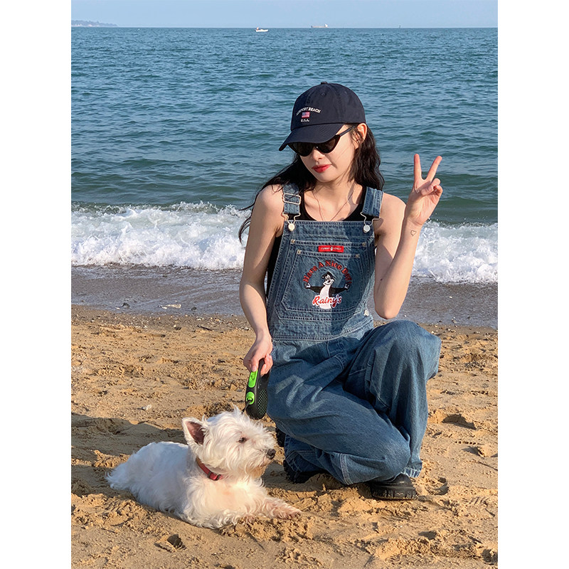 RAINY childlike day family retro denim cuddling bag pants spring autumn women workers fit loose straight cylinder slim fit skinny jeans