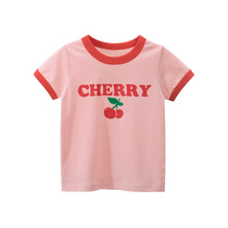 Girls cotton short sleeve T-shirt summer thin baby half sleeve cute cherry cartoon Top casual foreign trade 1-8 years old