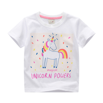 Girls pure cotton short sleeve T-shirt 1-3 years old white T-shirt cartoon unicorn baby half sleeve 2022 summer dress punch 5