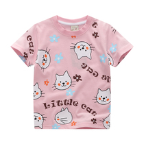 Girls are cotton short sleeve T-shirt cartoon letter kitten full printed cute baby coat 2 3 4 year old summer dress for leisure 56