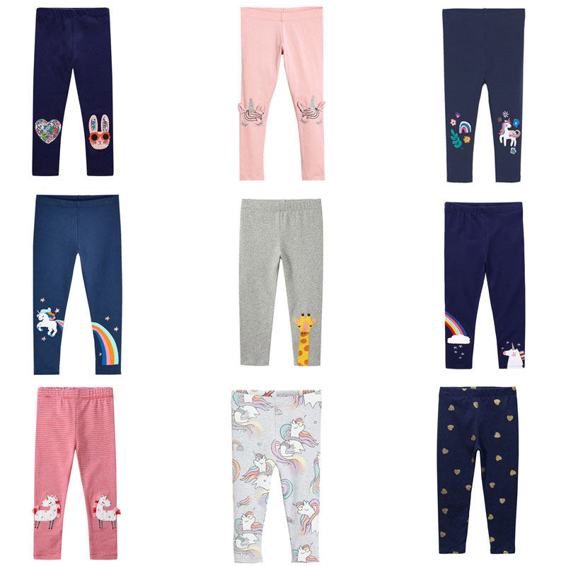 2022 Chunqiu girl full cotton elastic tight inner lap pants cartoon tightness waist mid small baby outside wearing long pants tide