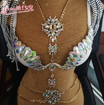 Europe and the United States popular new alloy gemstone body chain long colorful collarbone necklace Nightclub singer performance accessories