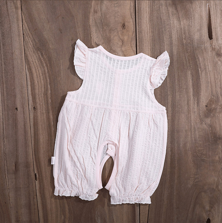 Nữ bé bông nấm tay áo mở ngắn tay jumpsuit siêu mỏng công chúa bé không tay ren dễ thương quần áo mùa hè quần lót trẻ em