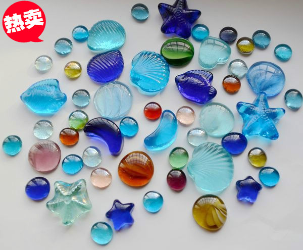 Stained glass stone Glass flat bead pebble stone Shell platform goldfish tank Aquarium landscaping rain stone