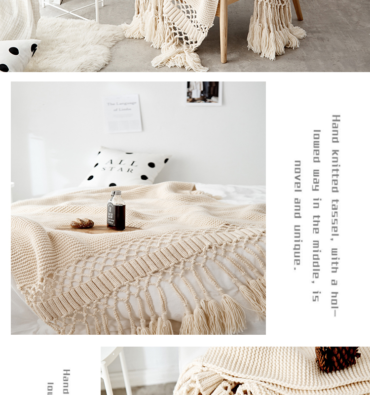 chăn tay dệt kim American chăn sofa đạo cụ trang bìa bức ảnh rỗng tua chăn thú chăn mền chăn trí - Ném / Chăn mền nỉ nhung