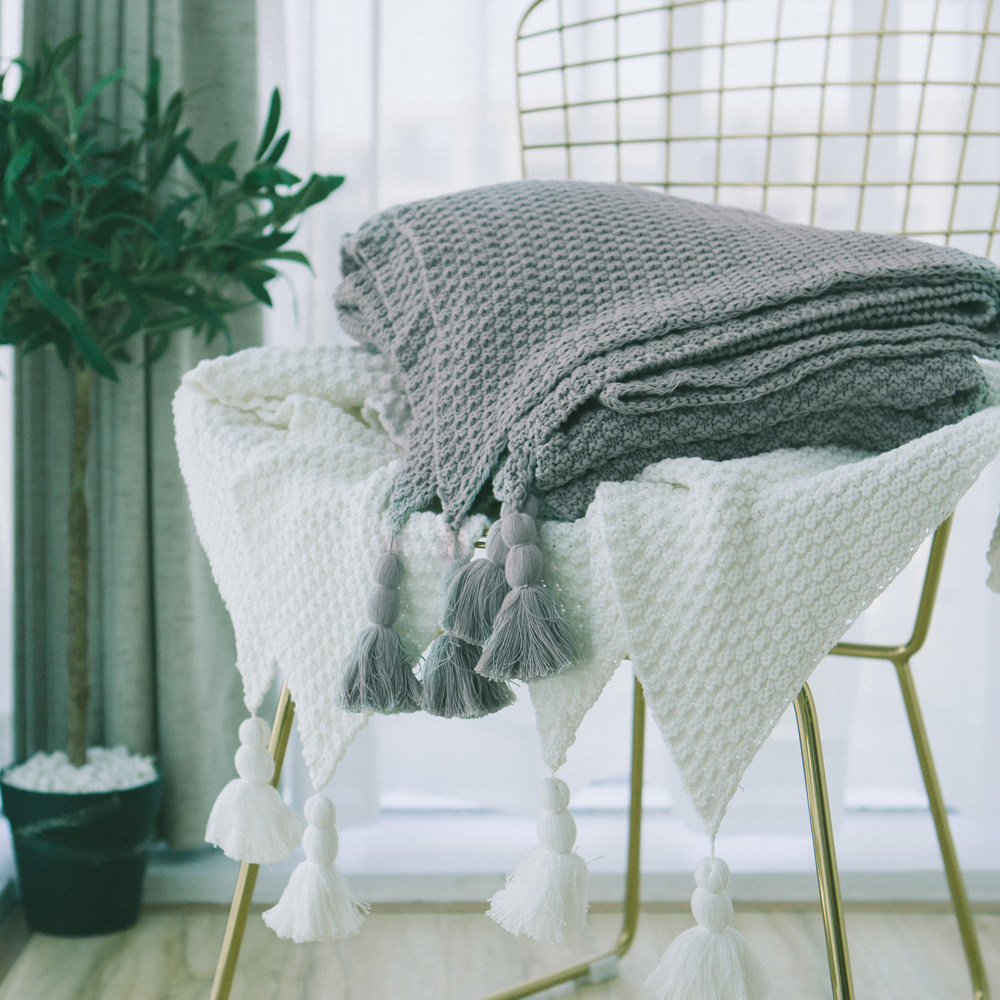 Pure Cotton Nordic Knit Blanket Office Afternoon Nap Blanket Sofa Blanket Cover Blanket Air Conditioning Blanket Autumn Winter Single Hair Towels